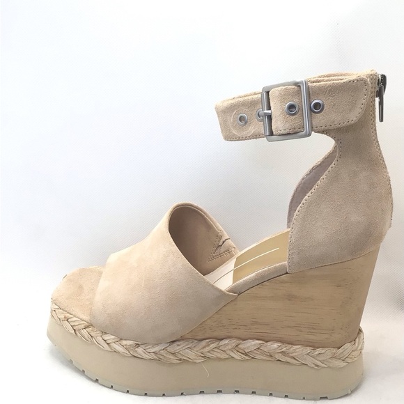 Dolce Vita Parle Ankle Strap Suede Light Tan Wedge Platform Sandals - Picture 2 of 10